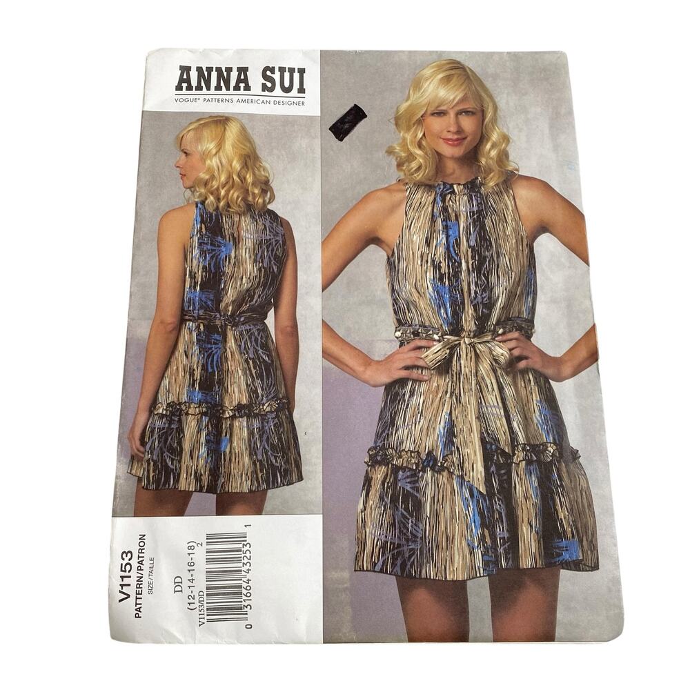Vogue Pattern V1153 Mini Dress Anna Sui Designer Size DD 12-14-16-18 UNCUT